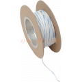 WIRE, 18 GAUGE, PER FOOT, WHITE WITH BLUE STRIPE